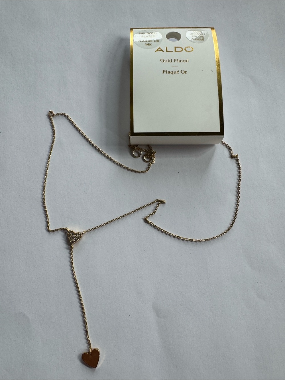 14k Gold Plated / Cubic Zirconia Aldo Gold Heart Y-Drop Necklace